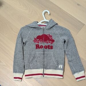 Roots Kids Heather Gray Hoodie with Red Logo